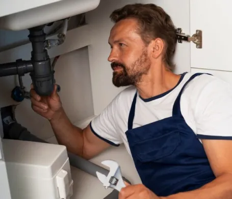 Plumber working on drain